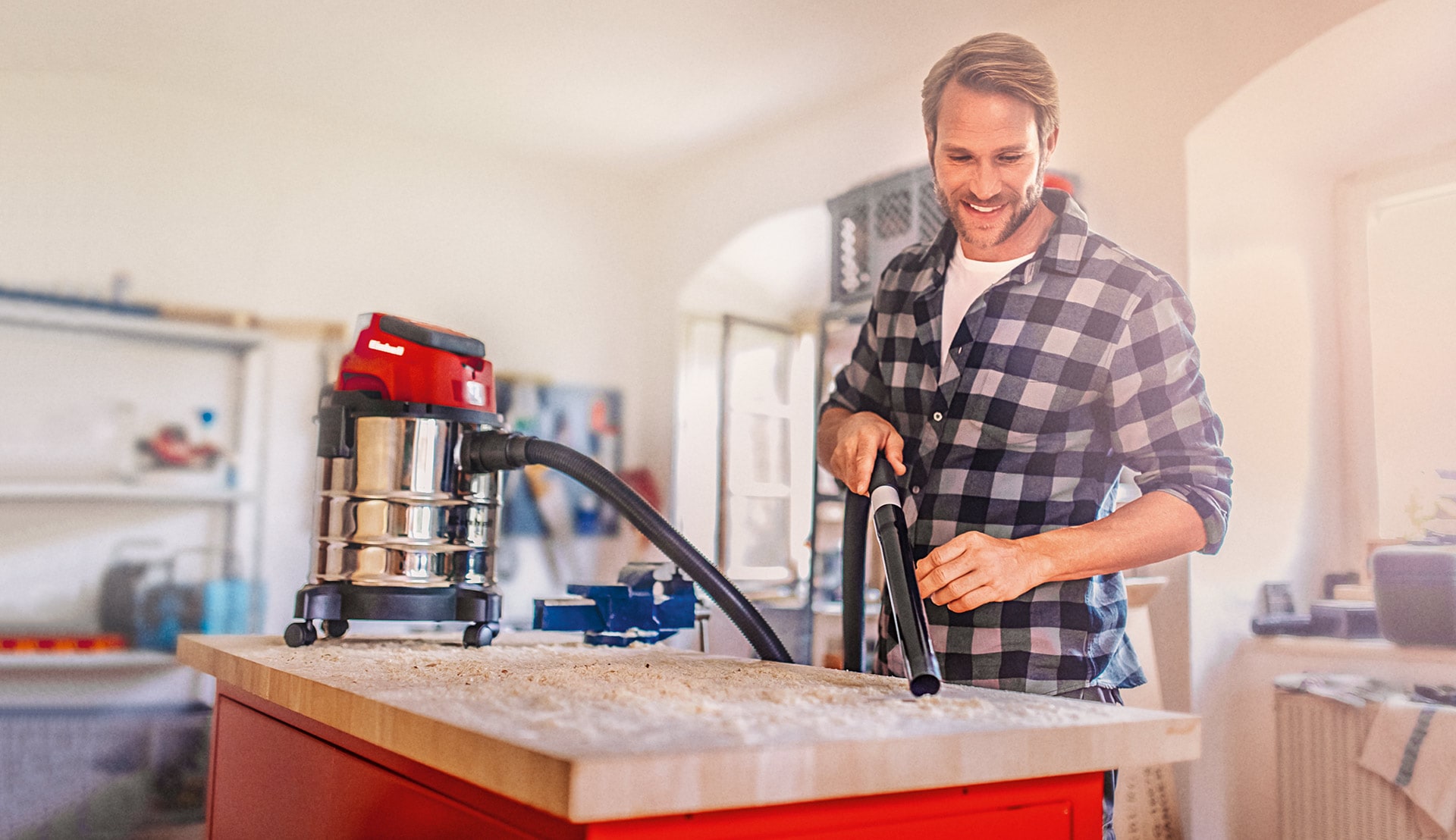 Removing dust and dry dirt becomes a breeze with the wet-dry vacuum.